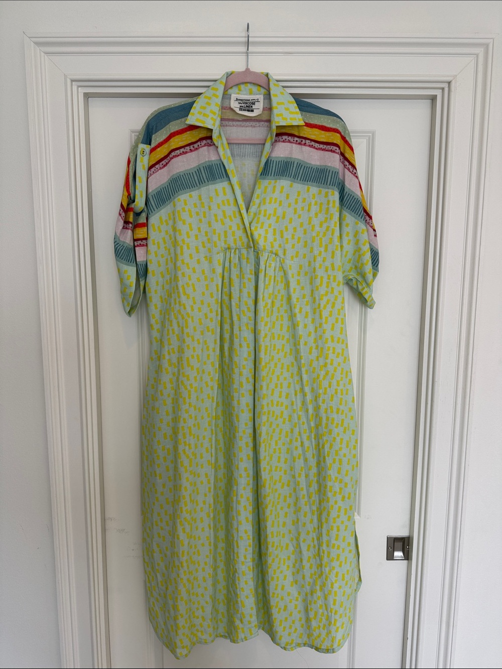 Light Green Patterned Short-Sleeve Summer Dress